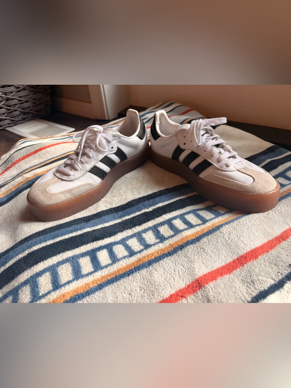 adidas White and Black Platform Sneakers with Gum Sole